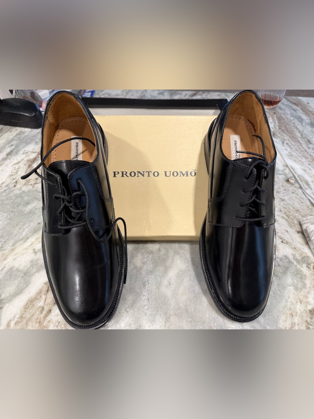 Pronto Uomo Black Leather Derby Dress Shoes